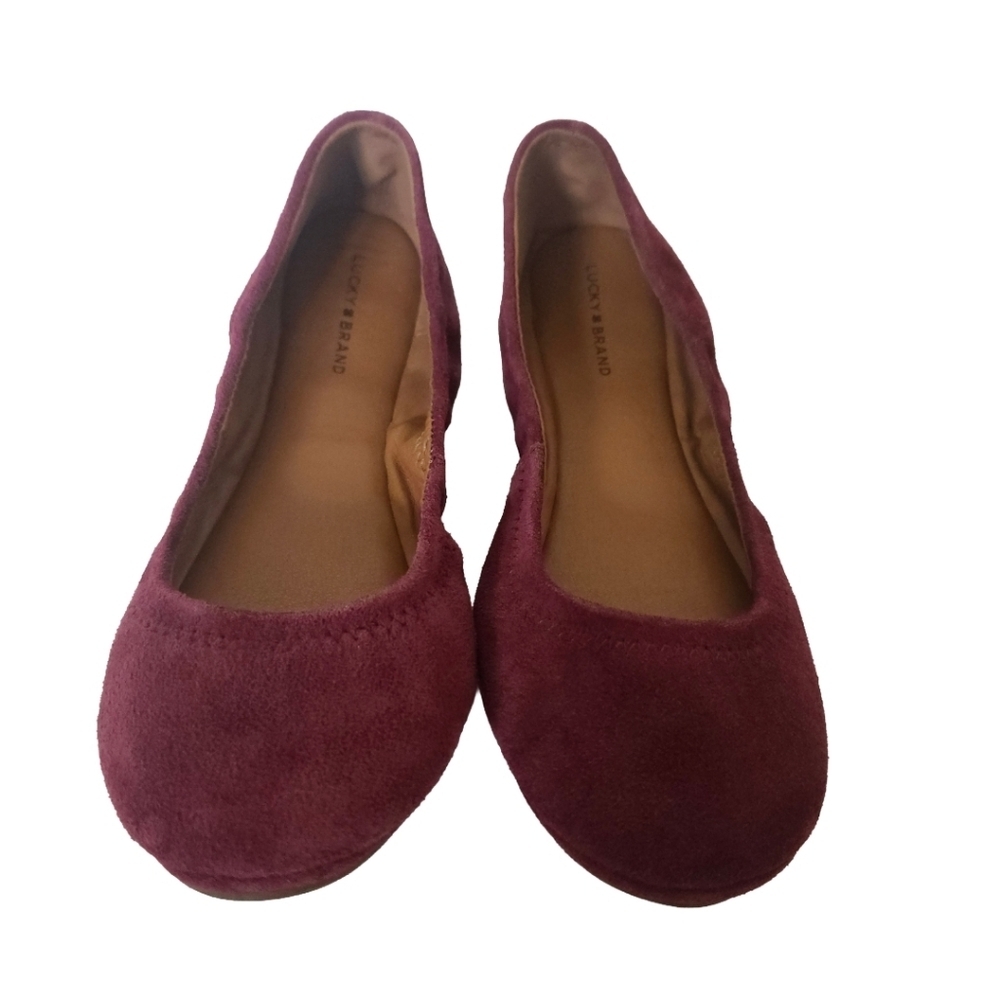 Lucky Brand Suede Leather Erin Ballet Flats 8.5M Burgundy